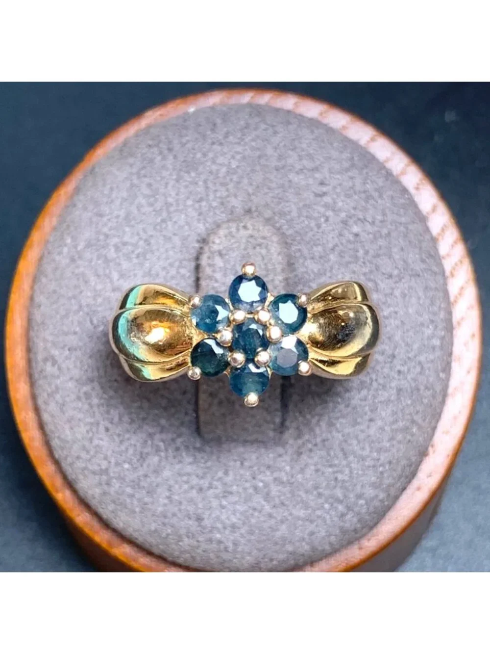 Sapphire & Gold Over Sterling Silver 925 Cocktail Cluster Ring Size 7.25